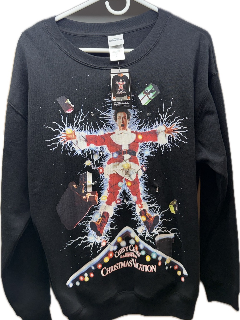 Freeze National Lampoons Christmas Vacation Light up Crewneck Large Black